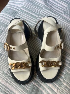 Jeffrey Campbell White Leather Chunky Chain-Trim Sandals